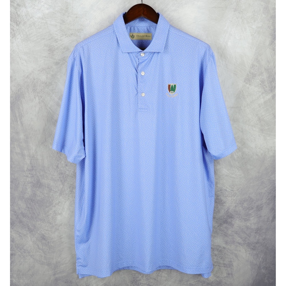 Pine Valley Golf Club Donald Ross Polo Shirt Men Large Blue Micro Dot Stretch